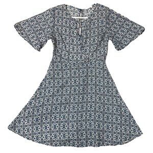 LUSH Blue/Peach Baroque Print Fit N Flare Mini Dress Sz XS Silky